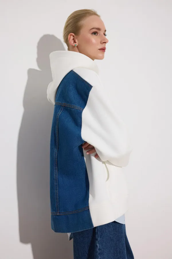 HOODED DENIM DETAILED TUNIC