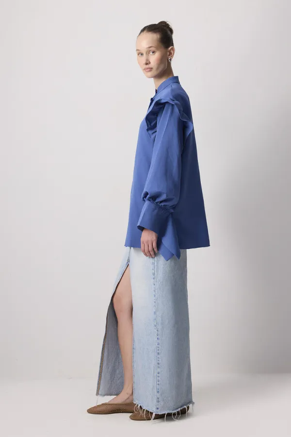 LINEN TEXTURED RUFFLED SHIRT