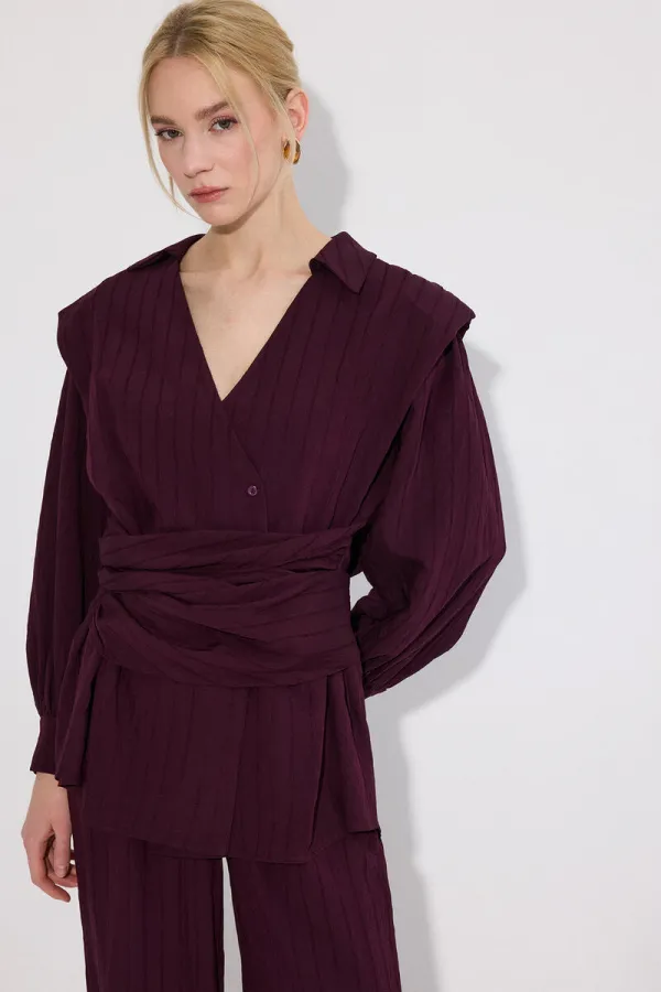 DOUBLE-BREASTED BELTED SHIRT AND TROUSER SET DOUBLE-BREASTED BELTED SHIRT AND TROUSER SET