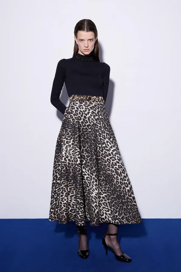 A-line patterned gabardine skirt