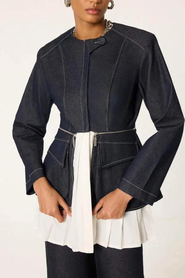 VESTE À PLIS, PANTALON, ENSEMBLE EN JEAN