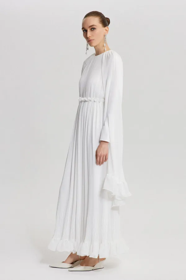 VOLANLI ŞİFON ELBİSE