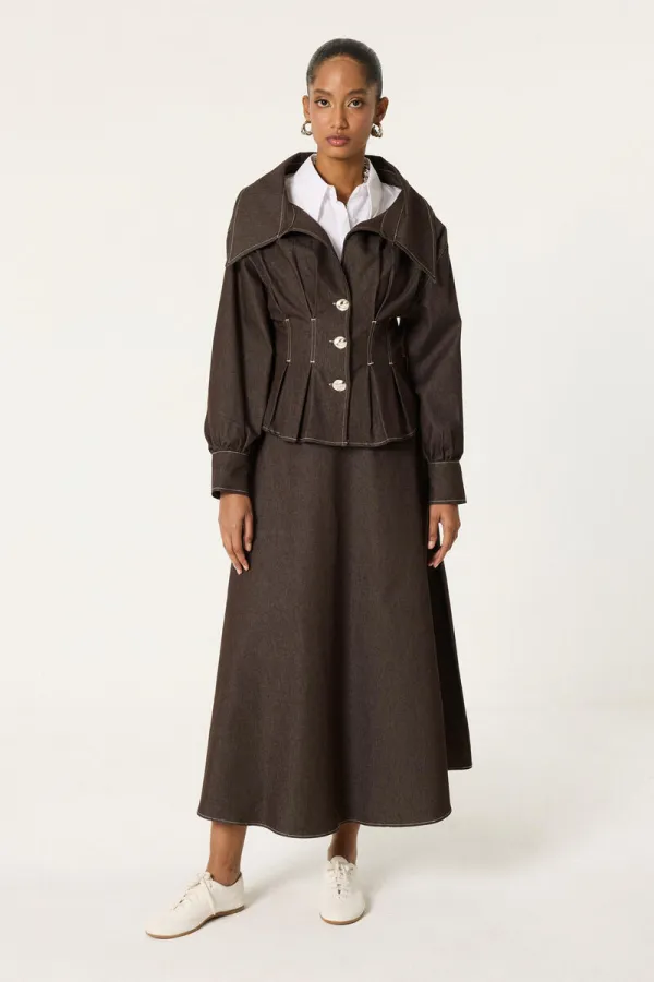 DENİM PİLELİ CEKET ETEK TAKIM