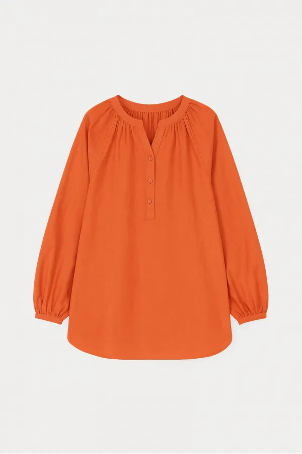 100% COTTON GATHERED COLLAR TUNIC