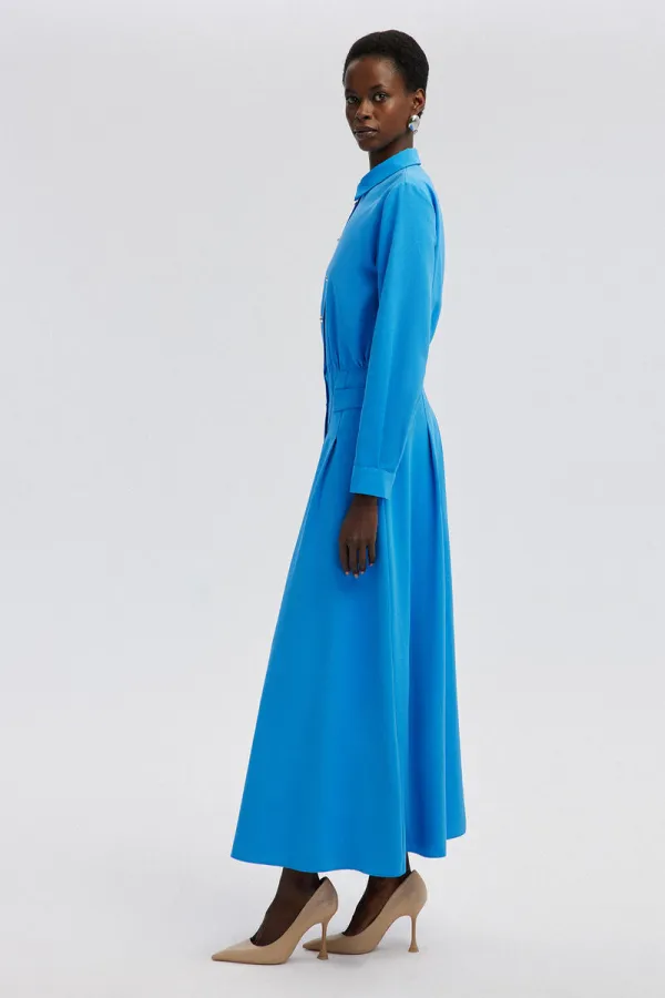 PLEATED LINEN DRESS WITH BUTTON DETAIL