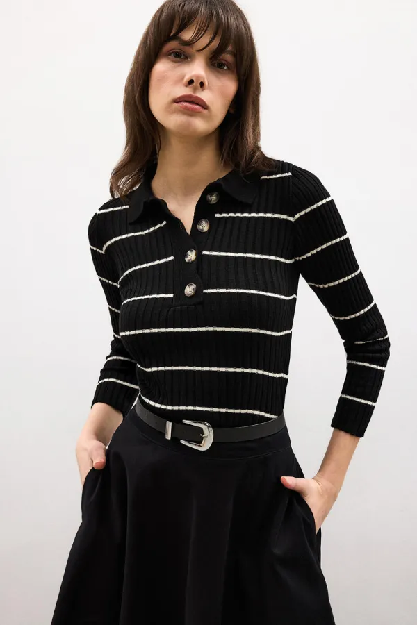 POLO YAKA ÇİZGİLİ TRİKO KAZAK