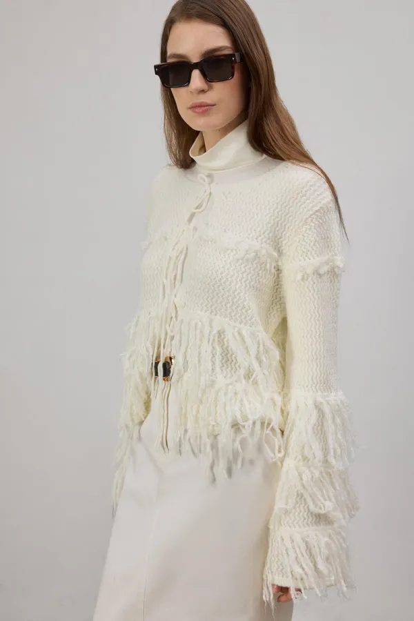 FRINGED KNITTED CARDIGAN FRINGED KNITTED CARDIGAN
