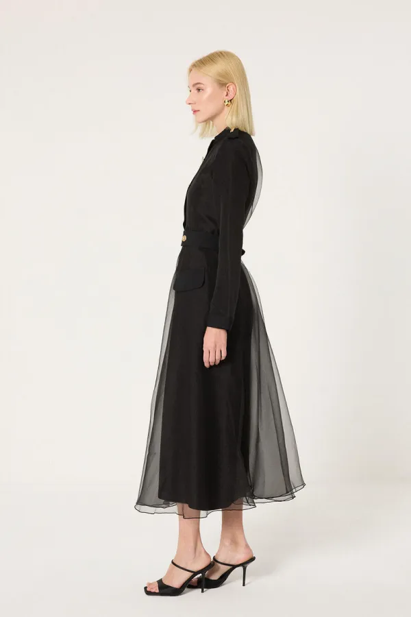GOLD BUTTONED ORGANZA DRESS GOLD BUTTONED ORGANZA DRESS