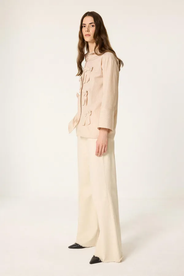 100% COTTON STRIPED SHIRT WITH BOW DETAIL