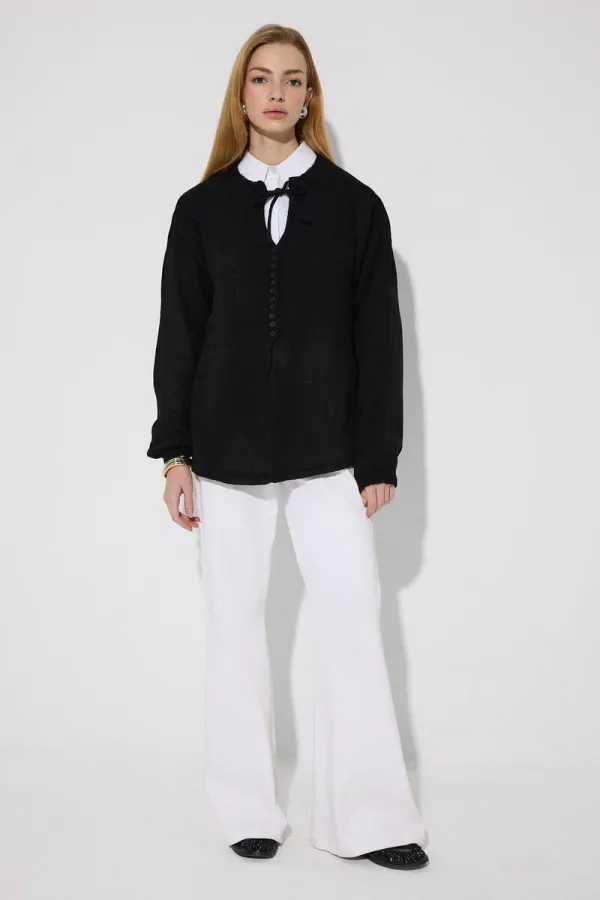 TIE-UP KNITTED CARDIGAN