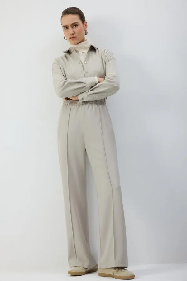 RIBBED PANTS WITH ELASTIC WAISTBAND RIBBED PANTS WITH ELASTIC WAISTBAND