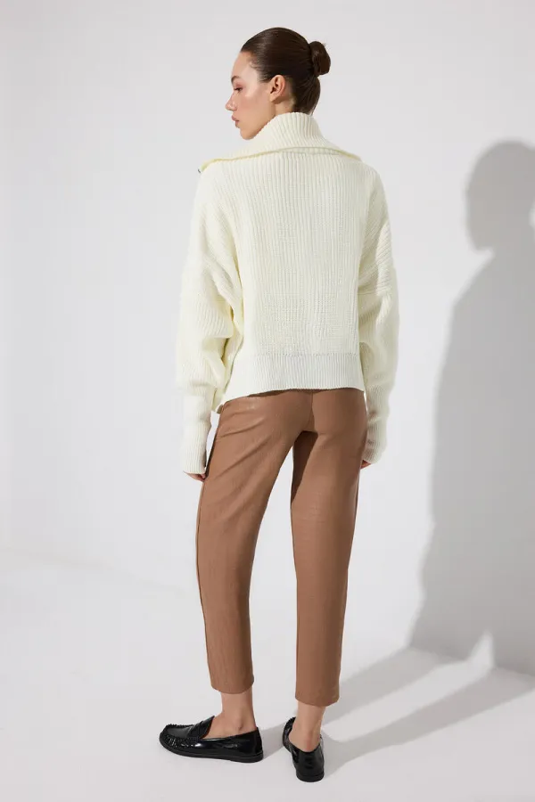 TİMSAH DESENLİ YÜKSEK BEL VEGAN PANTOLON