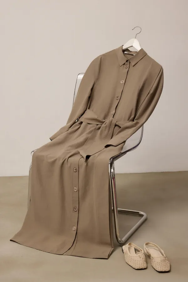 KUŞAKLI POPLİN GÖMLEK ELBİSE