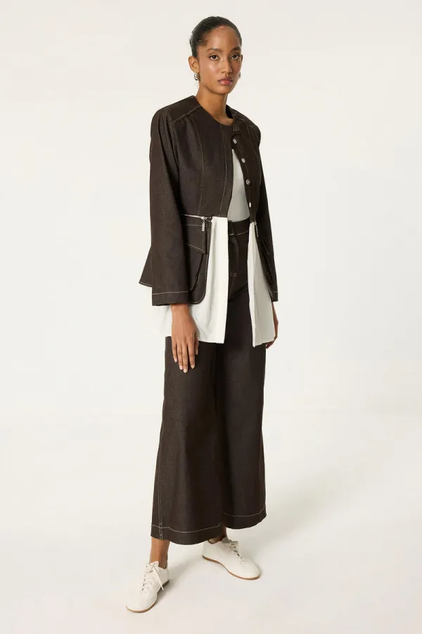 VESTE À PLIS, PANTALON, ENSEMBLE EN JEAN