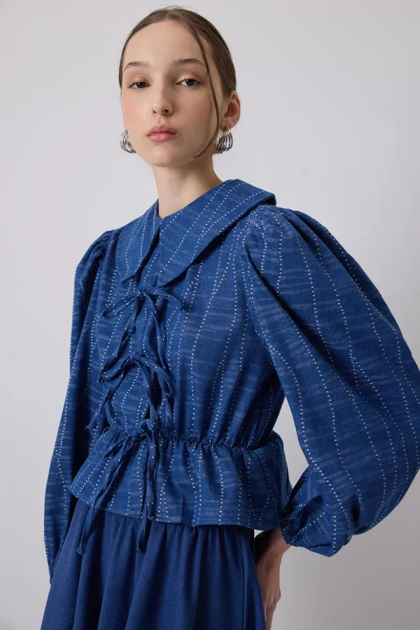 DENIM EFFECT BLOUSE AND SKIRT SET DENIM EFFECT BLOUSE AND SKIRT SET