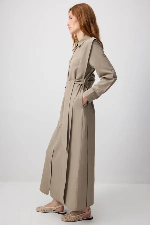 KUŞAKLI POPLİN GÖMLEK ELBİSE