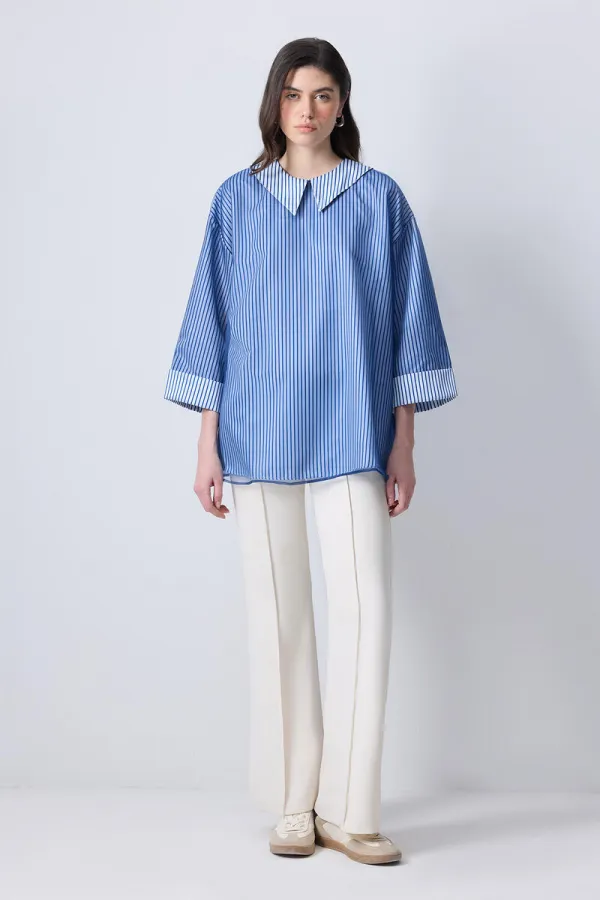 ORGANZE GARNİLİ ÇİZGİLİ TUNİK