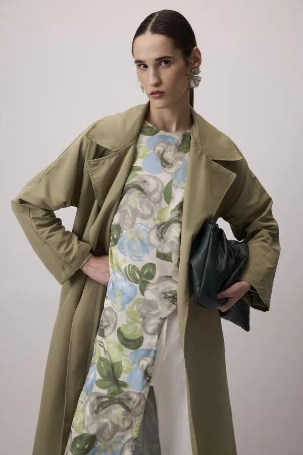 LONG SATIN TUNIC WITH FRONT SLIT