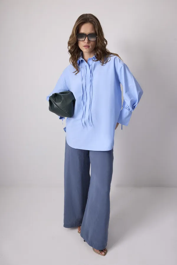 100% COTTON PIPED SHIRT COLLAR TUNIC 100% COTTON PIPED SHIRT COLLAR TUNIC