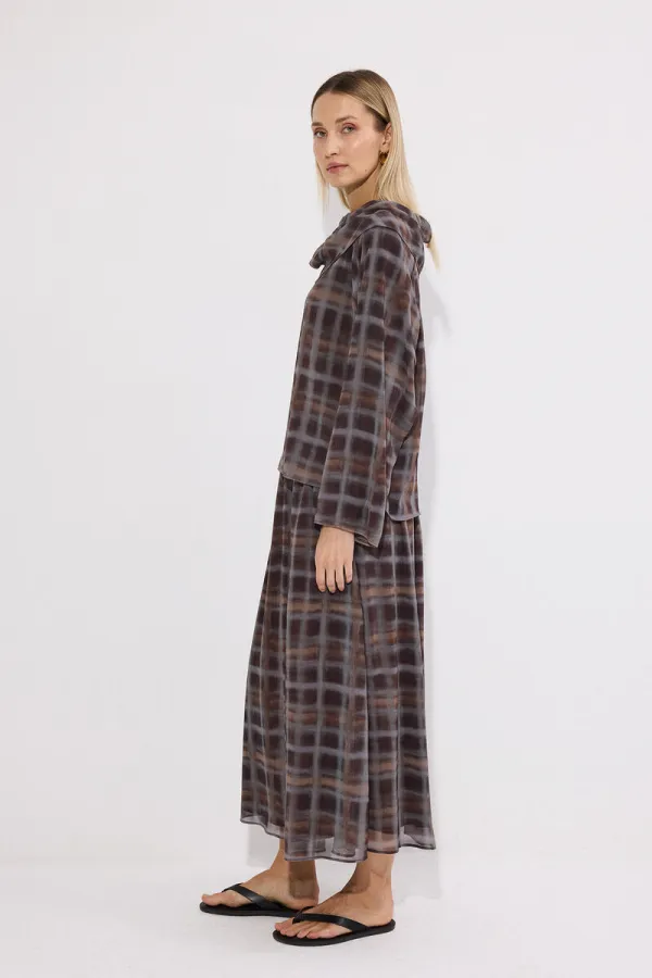 Ensemble 2 pièces en mousseline à carreaux avec col châle