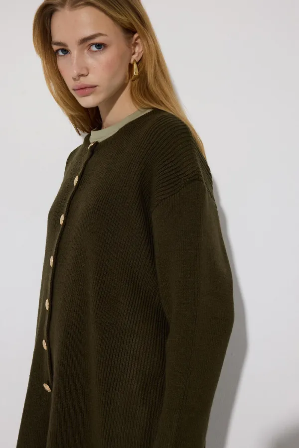 LONG CARDIGAN WITH GOLD BUTTONS