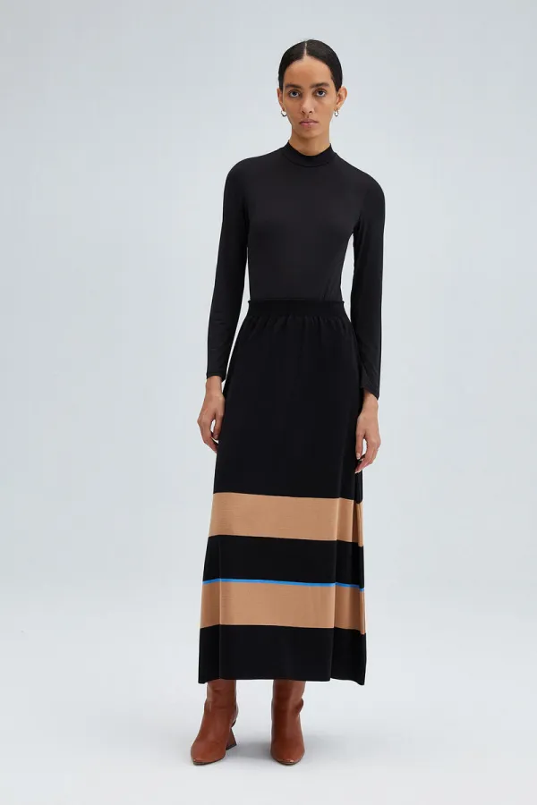 JUPE EN MAILLE À RAYURES AVEC TAILLE ÉLASTIQUE