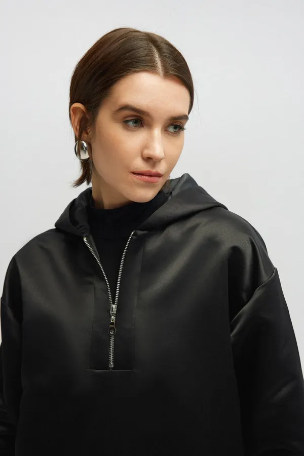 SWEAT-SHIRT EN SATIN À FERMETURE ÉCLAIR