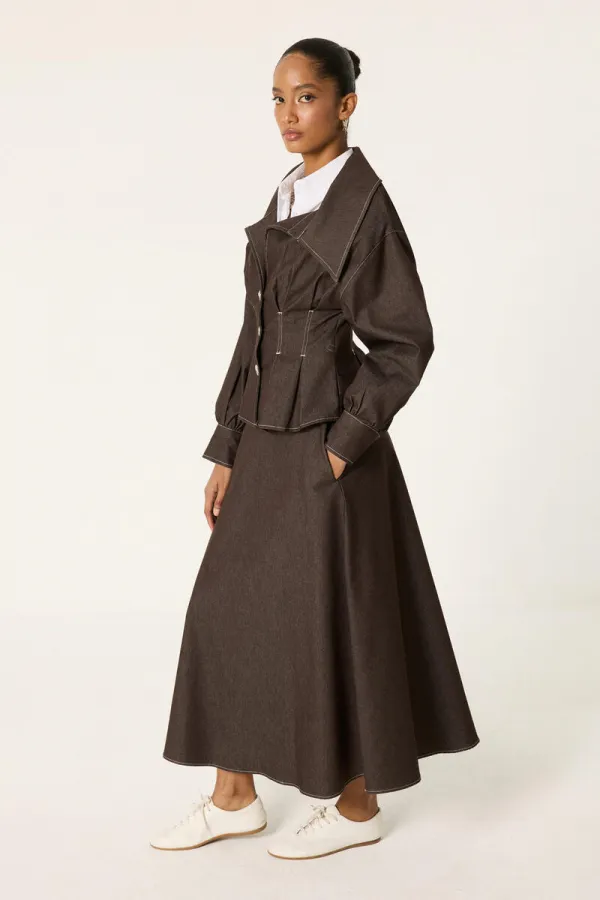 DENİM PİLELİ CEKET ETEK TAKIM