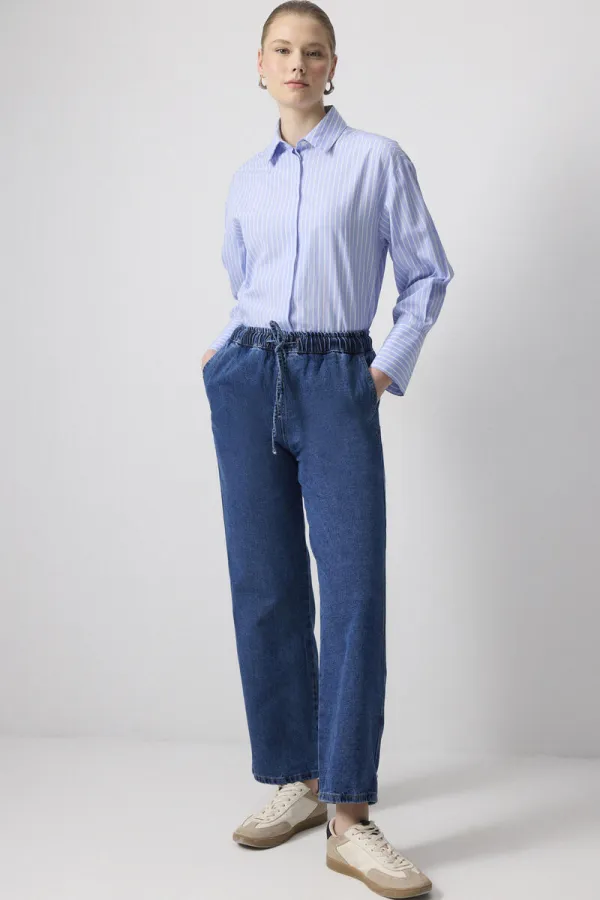BELİ LASTİKLİ DENİM PANTOLON