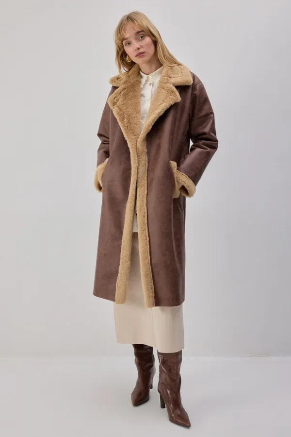 KÜRK DETAYLI DERİ KABAN