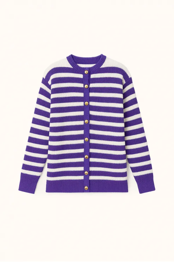 GOLD BUTTONED STRIPED LONG CARDIGAN