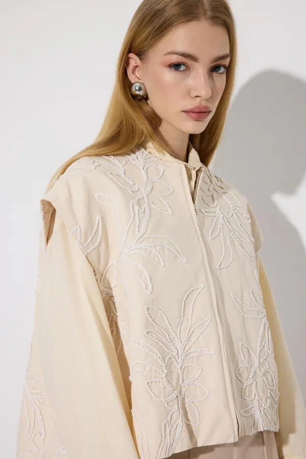 NAKIŞLI KISA GABARDİN YELEK