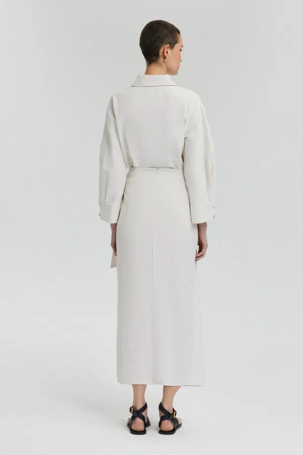 JUPE EN LIN TEXTURÉ AVEC DÉTAIL DE NŒUD