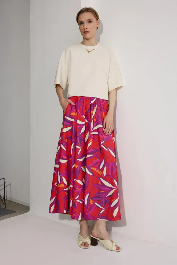 BELİ LASTİKLİ DESENLİ ETEK