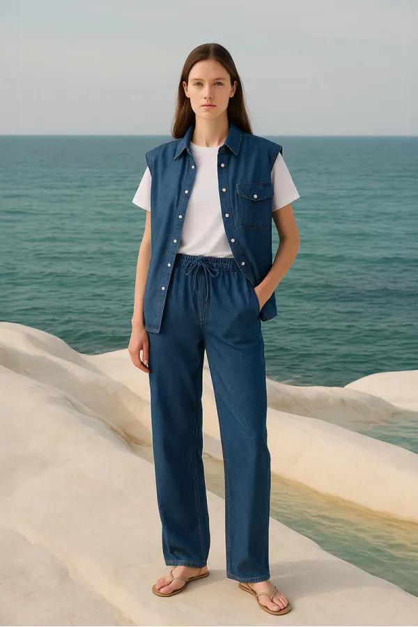 PANTALON À JAMBES LARGES EFFET DENIM