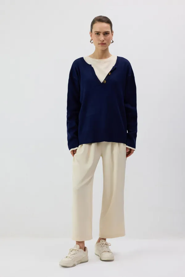 KONTRAST YAKA TRİKO KAZAK