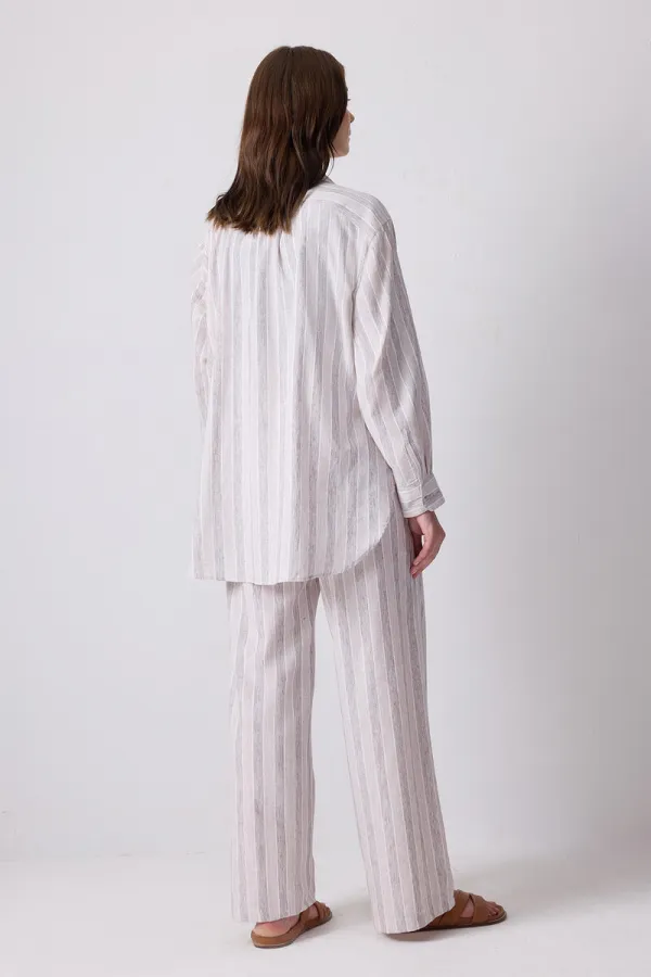 LINEN TEXTURED STRIPED SHIRT AND TROUSER SET