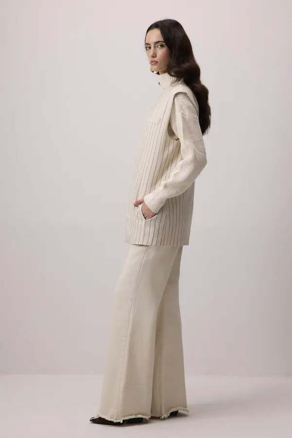 KETEN DOKULU ÇİZGİLİ YELEK