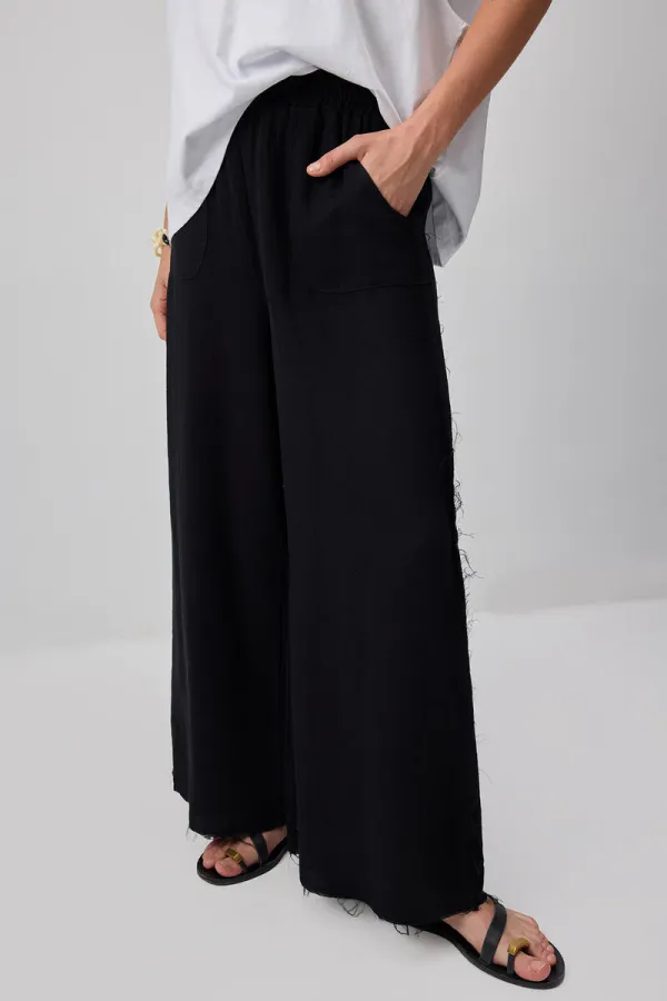 WIDE-LEG MUSLIN PANTS WITH POCKETS