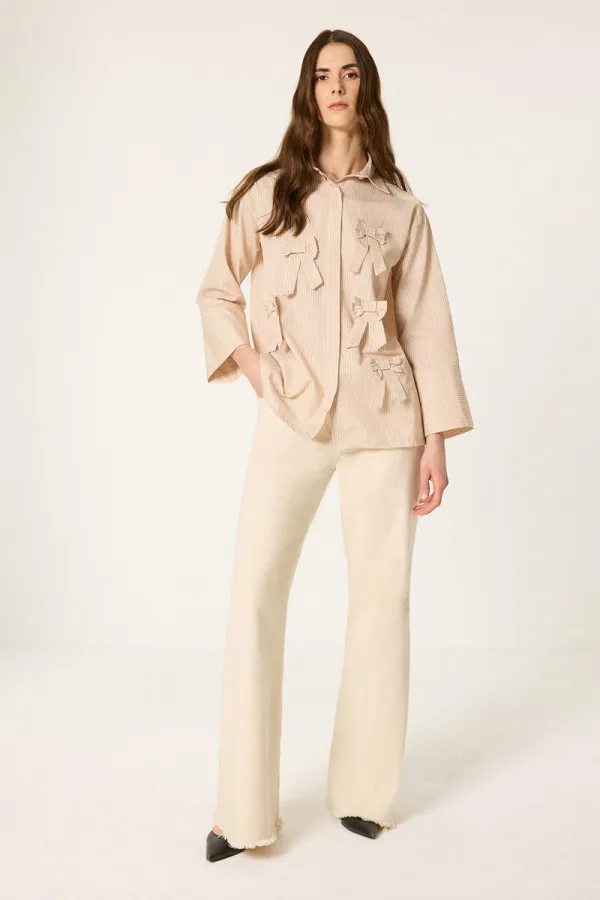 100% COTTON STRIPED SHIRT WITH BOW DETAIL
