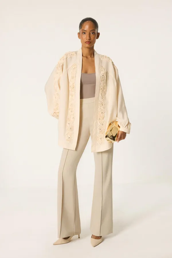 KIMONO WITH ROSE EMBELLISHMENT AND STONES