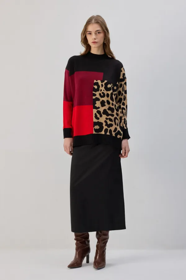 Pull tricoté à motif léopard