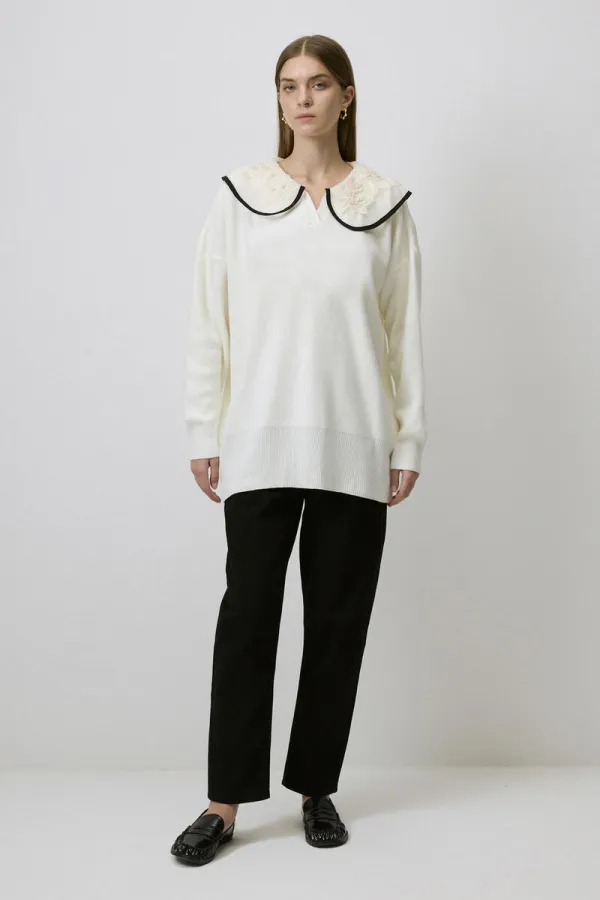 YAKASI İŞLEME DETAYLI TRİKO KAZAK