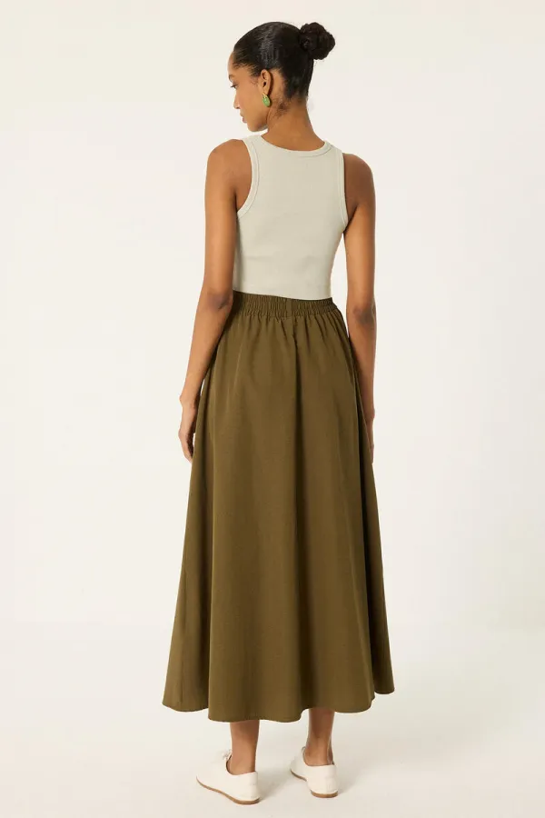 LONG SKIRT WITH ELASTIC WAISTBAND AND POCKETS