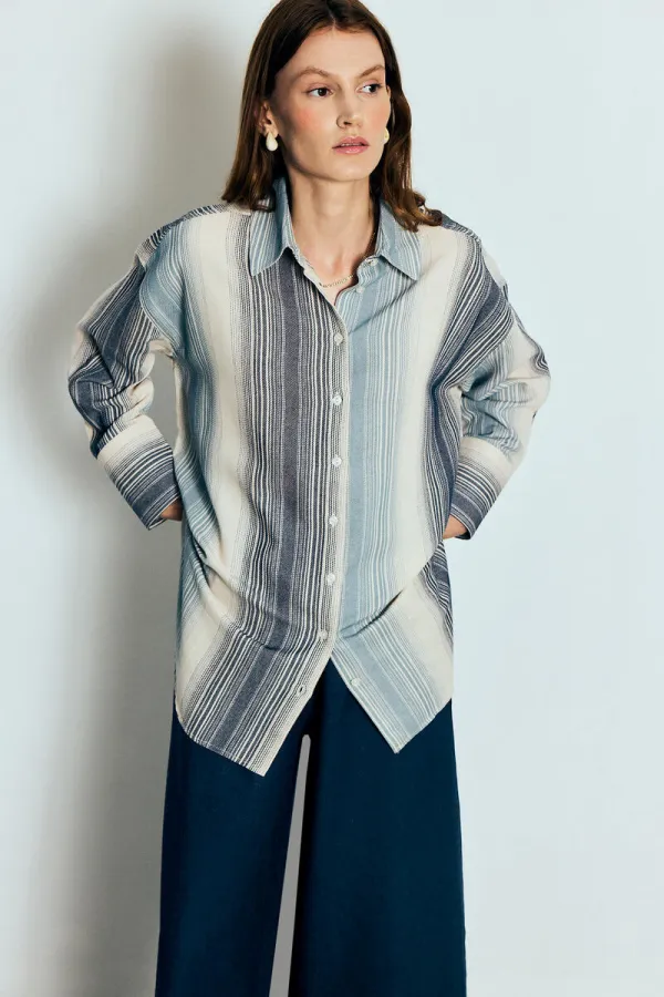 STRIPED COTTON BLEND OVERSIZE SHIRT