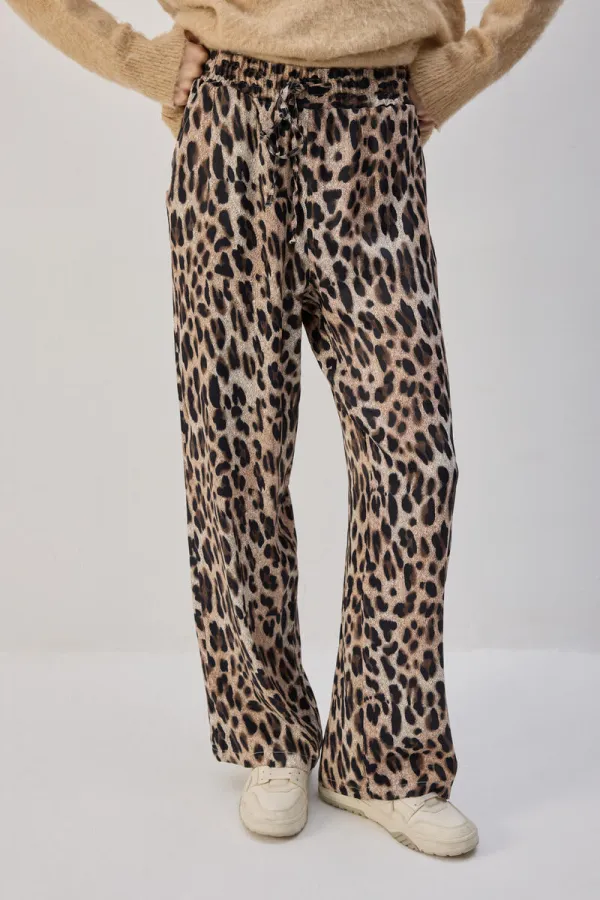LEOPAR DESENLİ BELİ LASTİKLİ PANTOLON