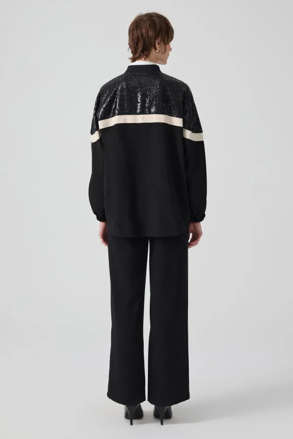 SEQUINED STRIPED CREPE JACKET