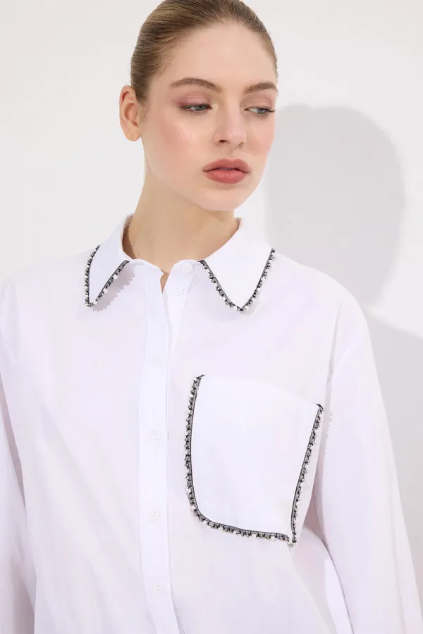 TAŞ İŞLEMELİ KISA GÖMLEK