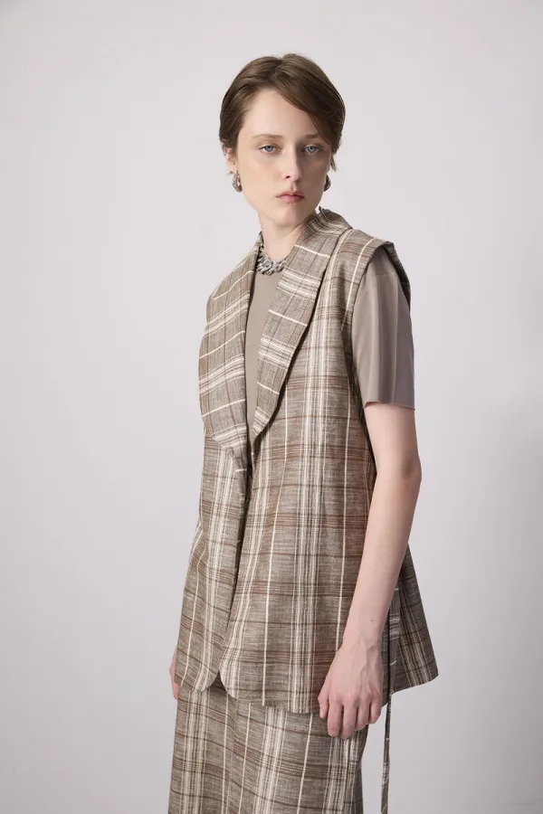 100% Linen Plaid Vest and Trousers Set