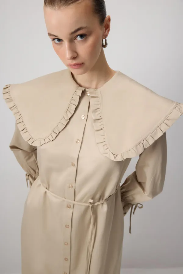 RUFFLED WIDE COLLAR SHIRT DRESS RUFFLED WIDE COLLAR SHIRT DRESS